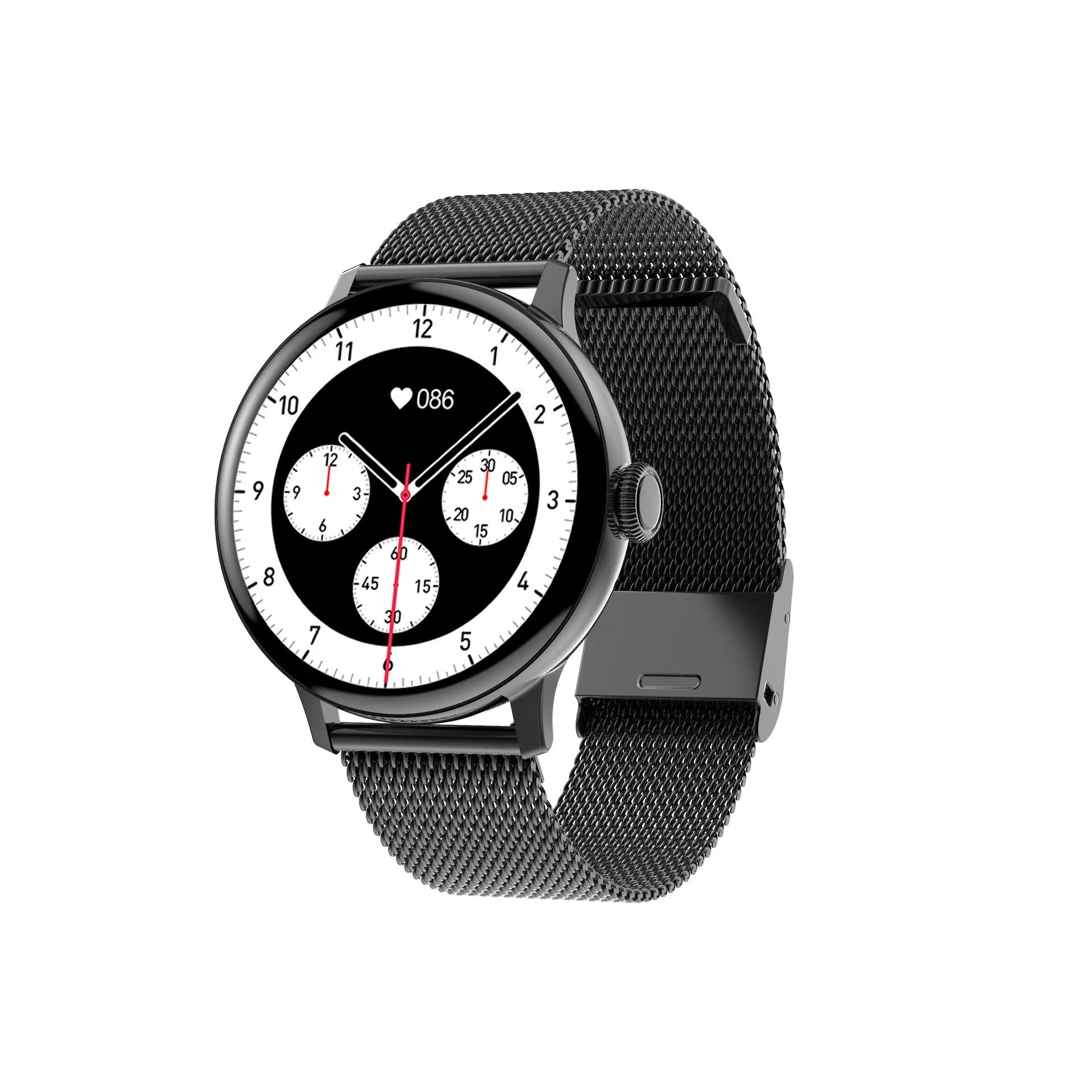 Gold smart bracelet with 42mm case on wrist, showing call screen and heart rate data.