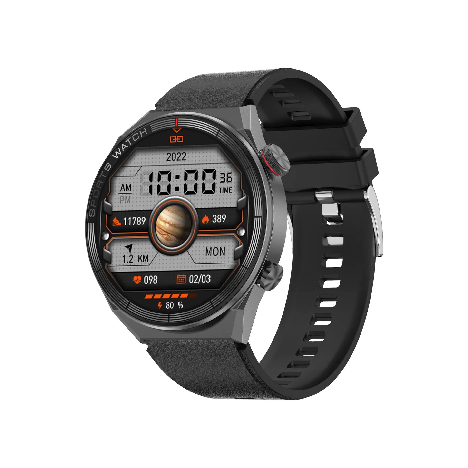 Large screen Bluetooth smart watch with calling function shown in black or silver with multiple strap options