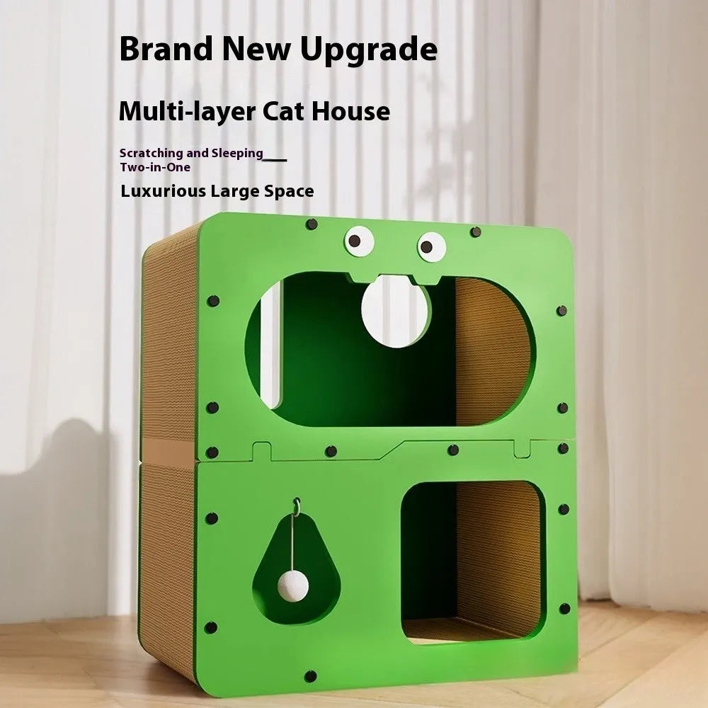 Double layer cat scratching board and nest bed in a choice of cute styles including owl and cat head designs.
