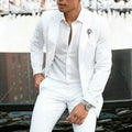 Men's white two-piece slim fit suit made of cotton and acetate fibre for wedding groomsman use