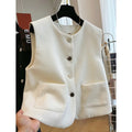Women's French style round neck bandage vest in polyester fabric, sleeveless design