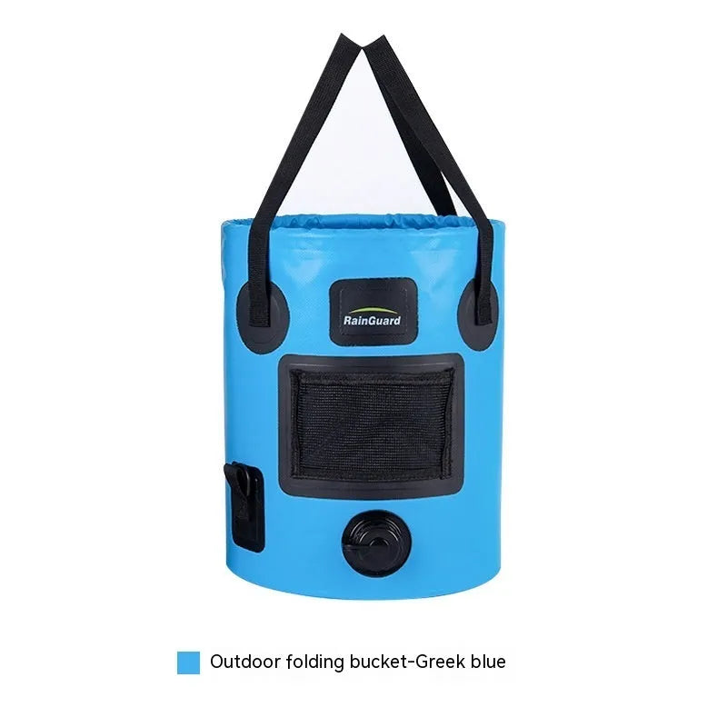Outdoor portable folding fishing bucket in lemon yellow colour showing 25L capacity and foldable design