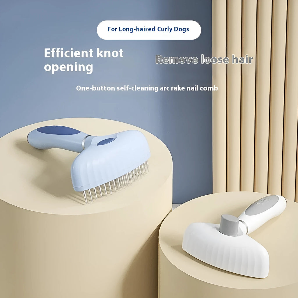 Double row stainless steel pet comb for dog grooming in azure light blue and apple white colour options