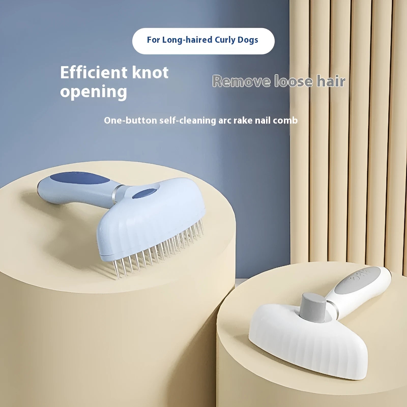 Double row stainless steel pet comb for dog grooming in azure light blue and apple white colour options