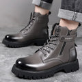 Men's light brown Martin boots with side zipper and thick rubber soles