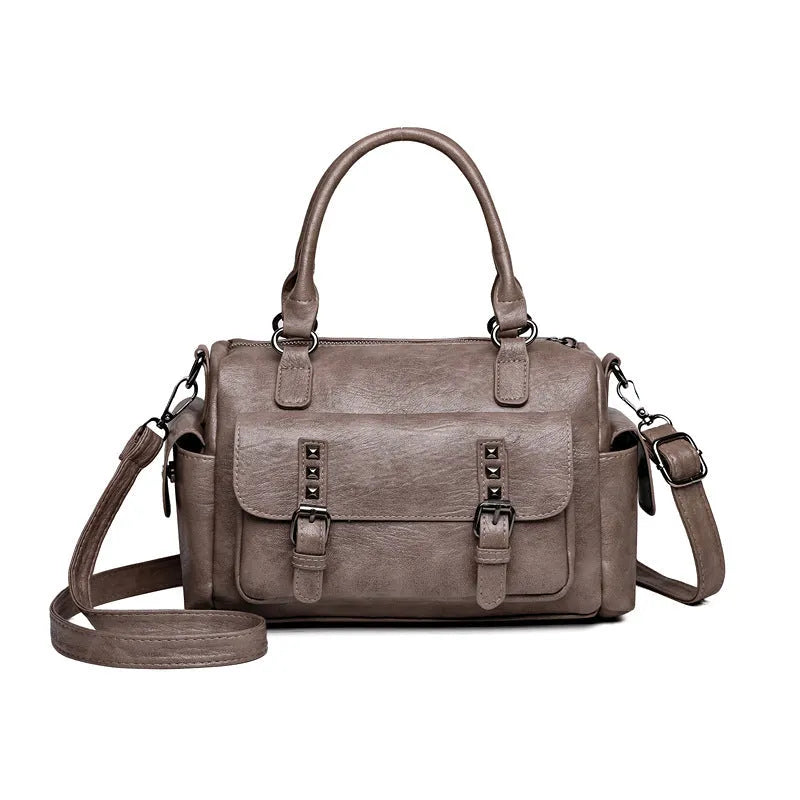 Vintage messenger bag with horizontal square design and contrast stitching in available colour options