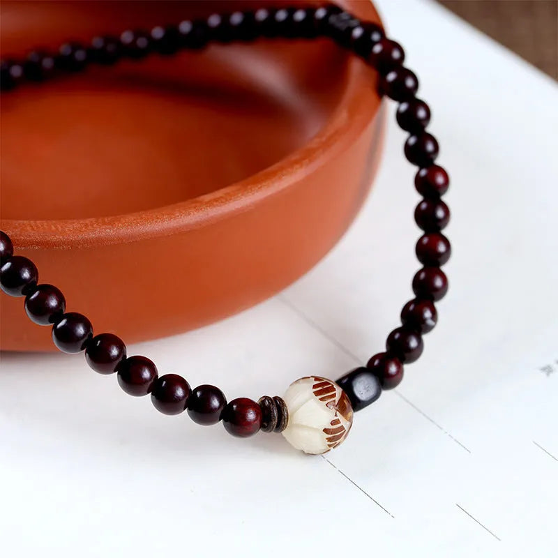 Rosewood flower bracelet with 10mm retro design and 6mm ring details