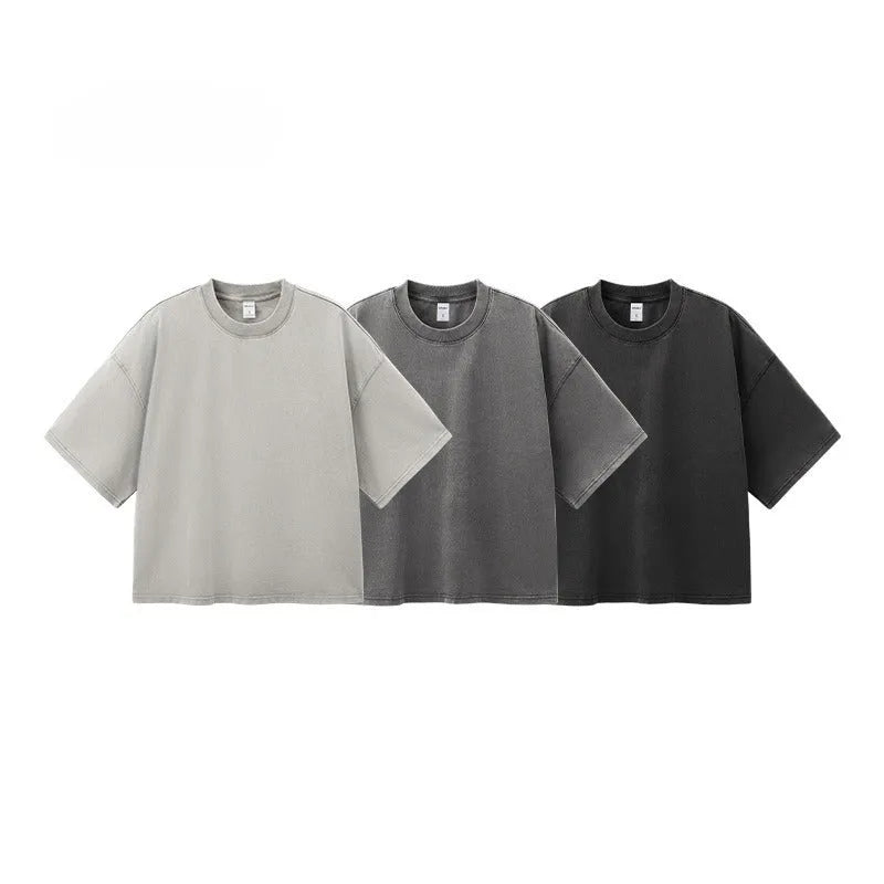Men's washed-out vintage cotton T-shirt in loose fit with drop-shoulder sleeves