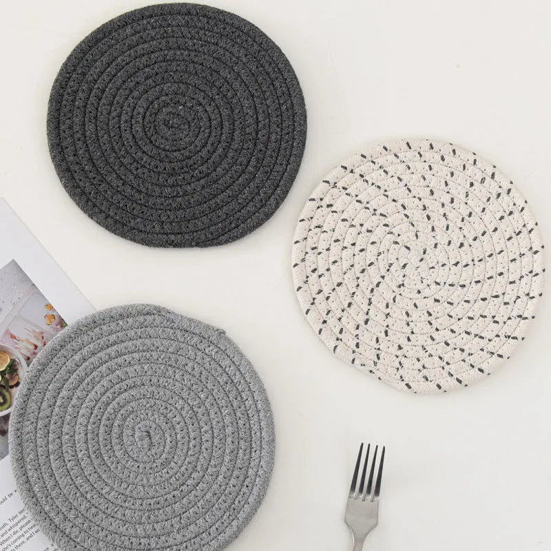 Three round cotton cord coaster placemats in chosen colour with 18cm diameter