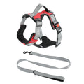 Orange polyester dog chest strap harness with an adjustable hand holding rope attached.