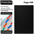 A4 thick notepad with striped PU leather cover in one of eight available colours, showing 204 sheets of paper