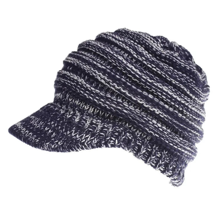 Women's acrylic knitted ponytail beanie hat in multiple colour options
