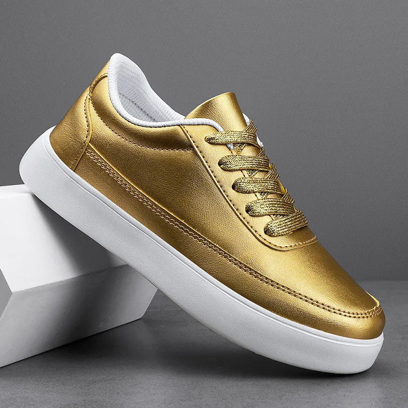 Women's white leather casual flat lace-up shoes on a light background, showing the front and side profile.