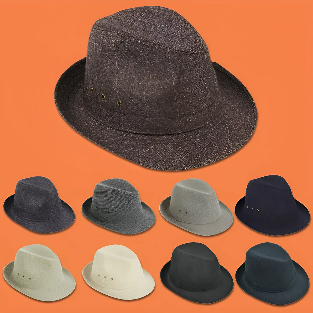 Men's fedora hat in suit material or linen available in sizes 57cm to 60cm circumference