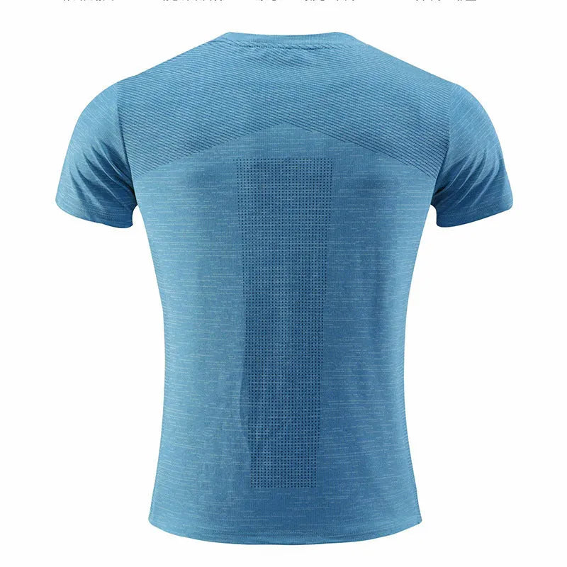 Red polyester spandex short sleeve running t-shirt laid flat