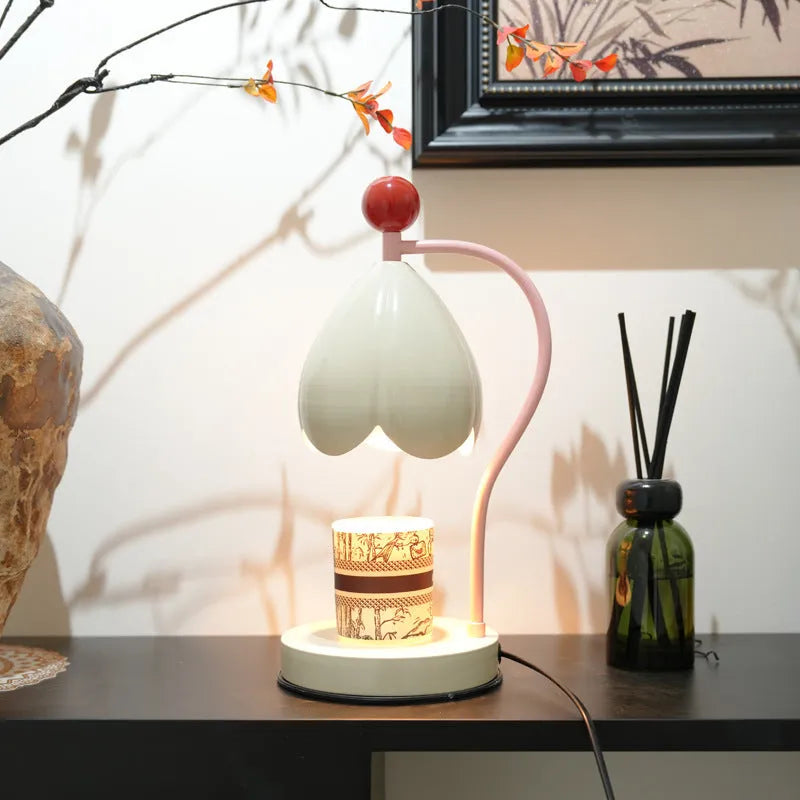 Linglan ancient style wax melting lamp with metal base in cream white or dark green