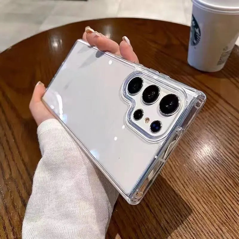 Transparent acrylic airbag drop-resistant phone case for Samsung S24 in transparent black colour