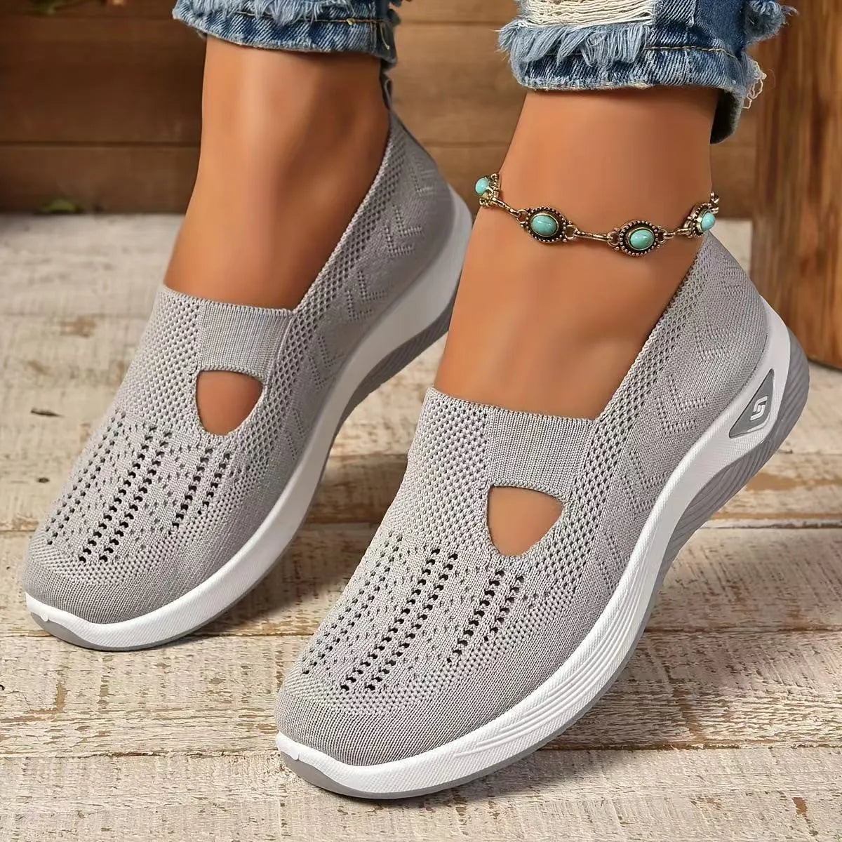 Casual mesh T-strap flat shoes with soft PVC sole in multiple colours on a white background.
