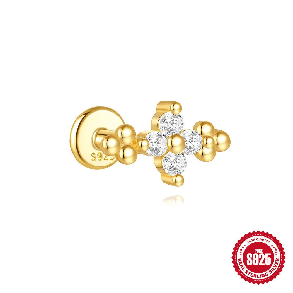 S925 sterling silver geometric earrings with moon and embedded star design in gold colour