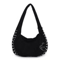 Soft plush retro tote handbag for women in a choice of colours, shown with strapless underarm carry.