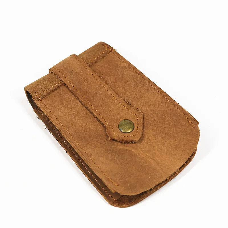 Crazy horse leather key case in dark brown, 7cm by 11.5cm, compact key organiser