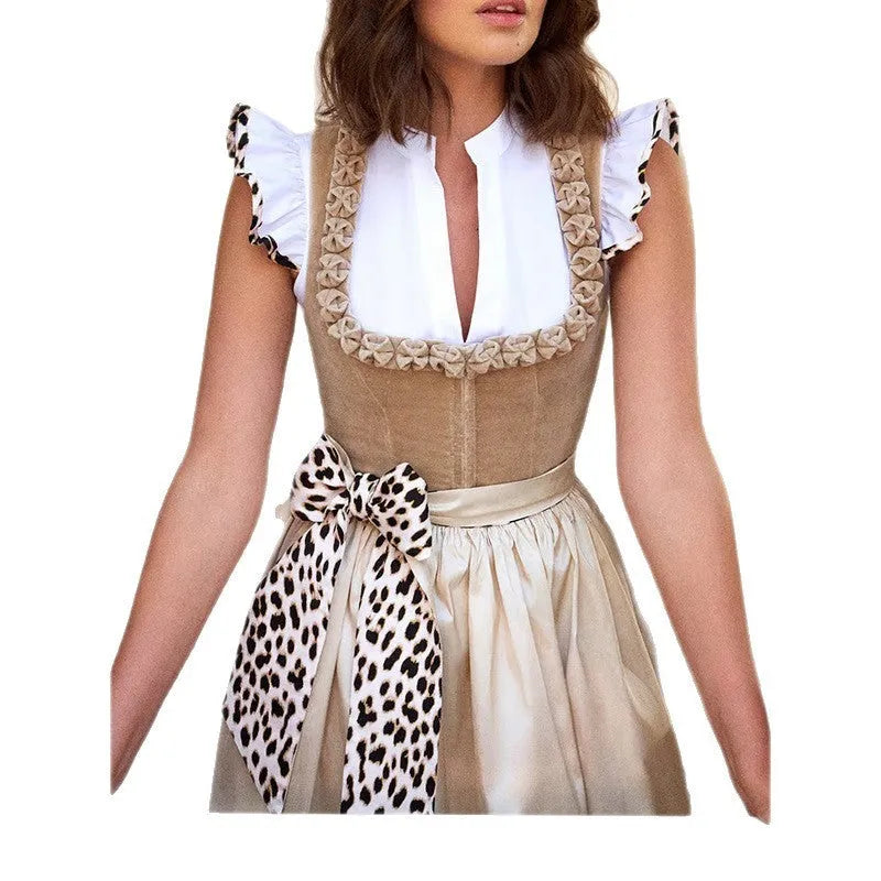 German Oktoberfest beer style women's dress in khaki cotton polyester fabric