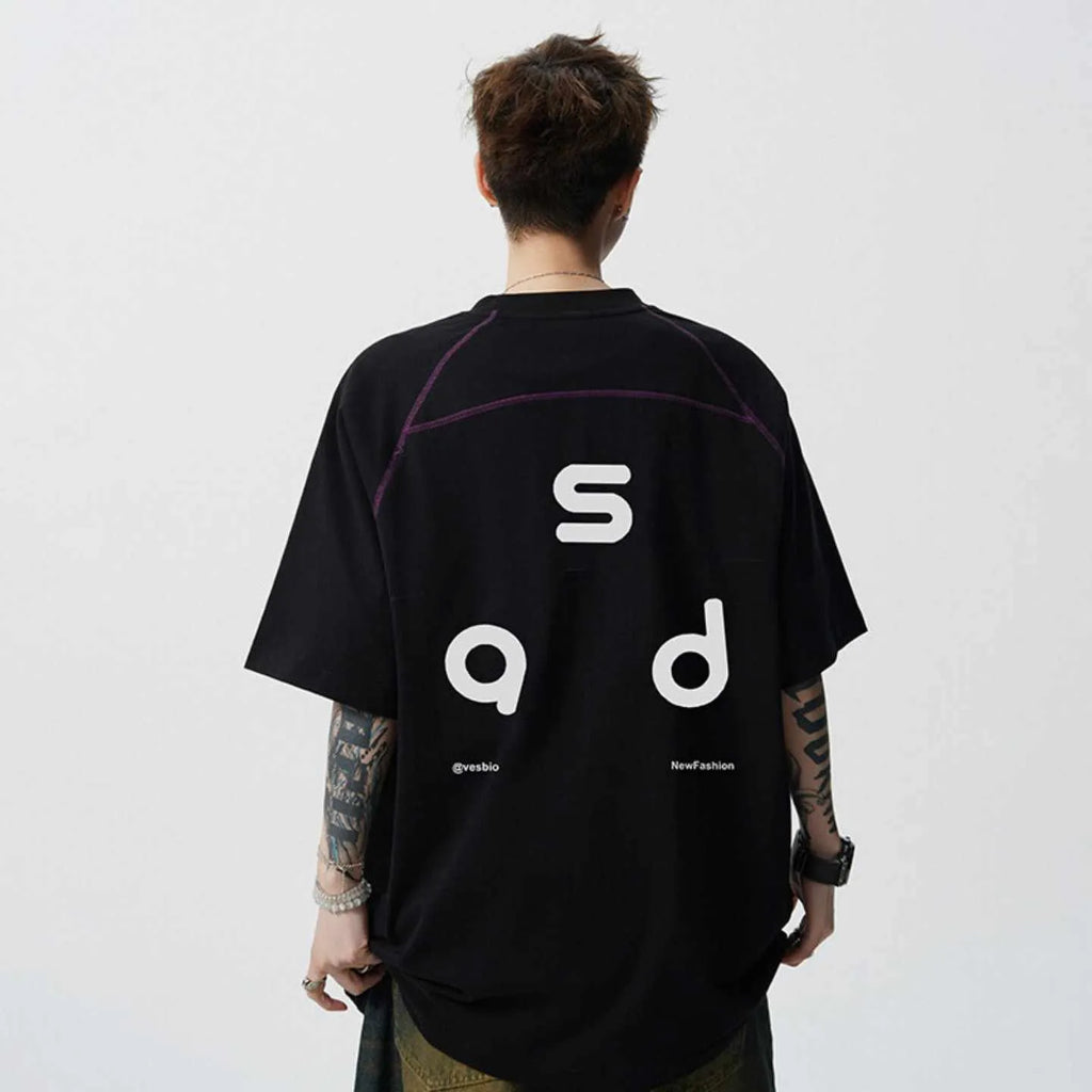 Cotton letter print short-sleeve t-shirt in loose fit with round neck
