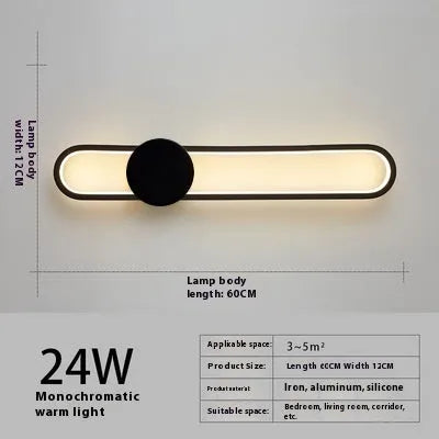 Modern minimalist round black iron wall lamp with 60cm diameter and warm LED light for living room