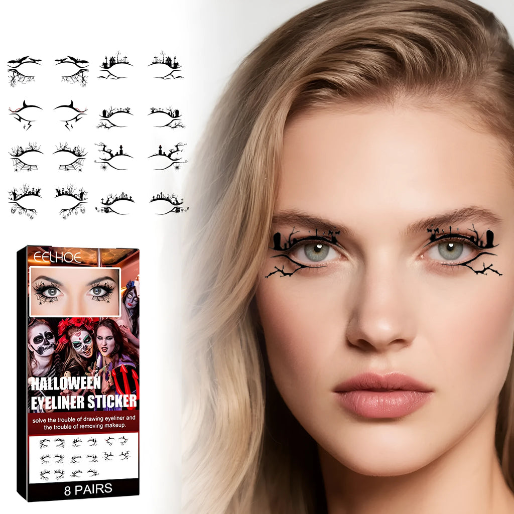 8 pairs bat and spider decorative eye shadow eyeliner stickers for Halloween party face makeup