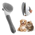 Cat grooming brush with release button in blue, grey, or pink with fine wire bristles