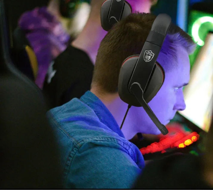 Black wired gaming headset with 1.2m cable and 6.3mm straight plug