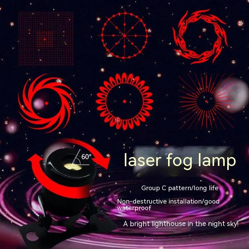 Red laser fog lamp for car or motorcycle with aluminium housing and wiring