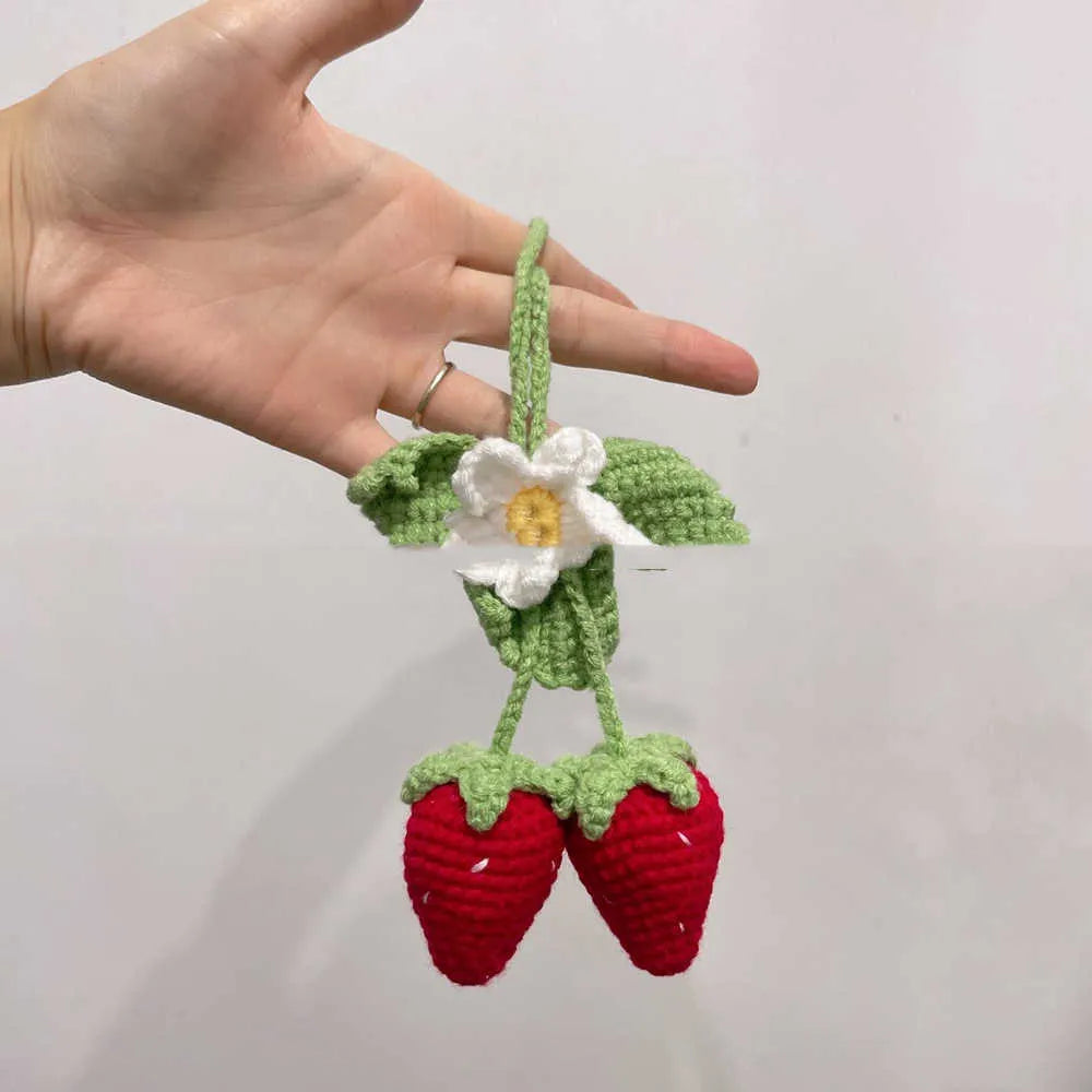 Handmade strawberry-shaped weaving pendant made from cotton and hemp for car decorative hanging