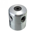Silver aluminium lawn mower grass rope head with four light yellow square cutting lines and a wrench.