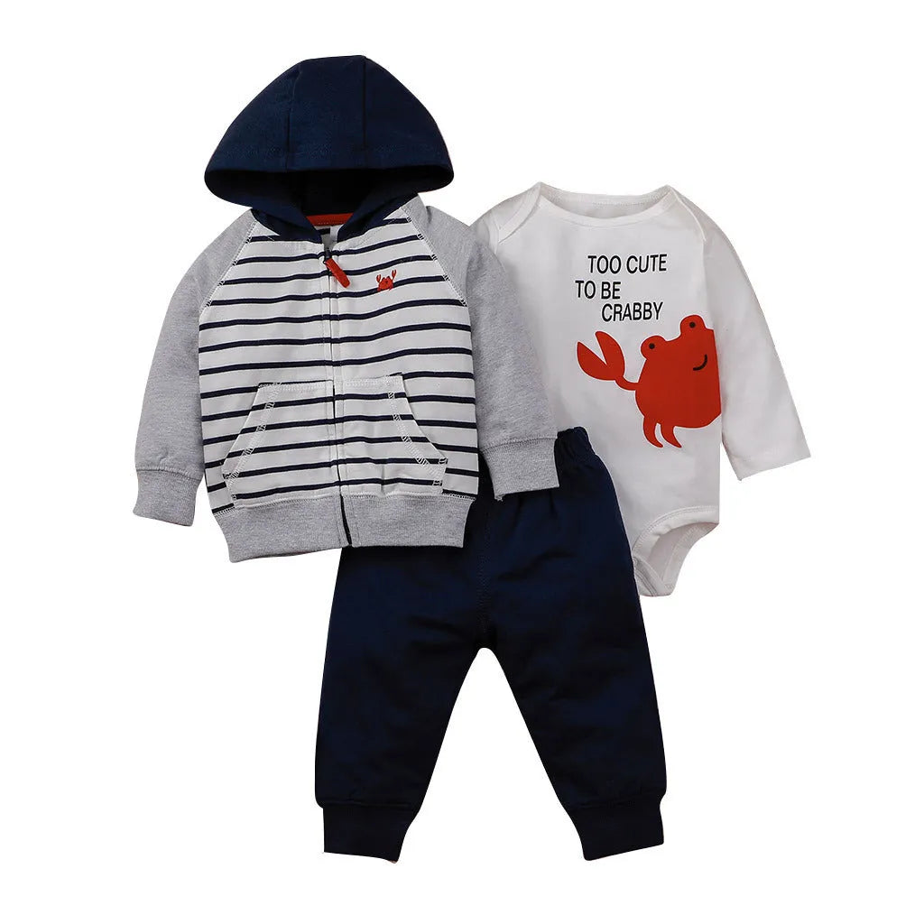 Baby letter print zipper three-piece suit in autumn colours, including coat and trousers, sizes 6M-24M
