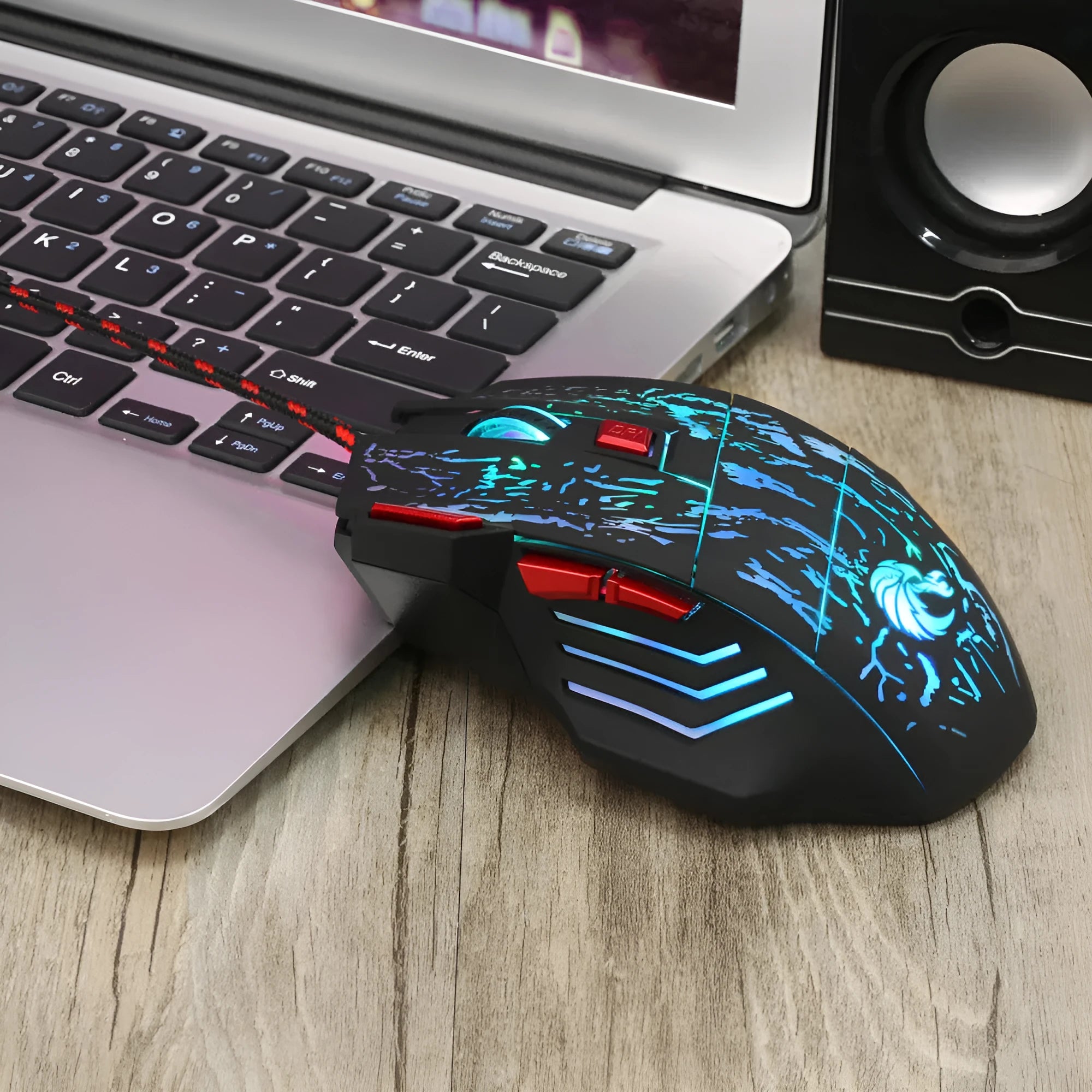 Water Crack Colourful Luminous Gaming Mouse in H300BK black with USB cable