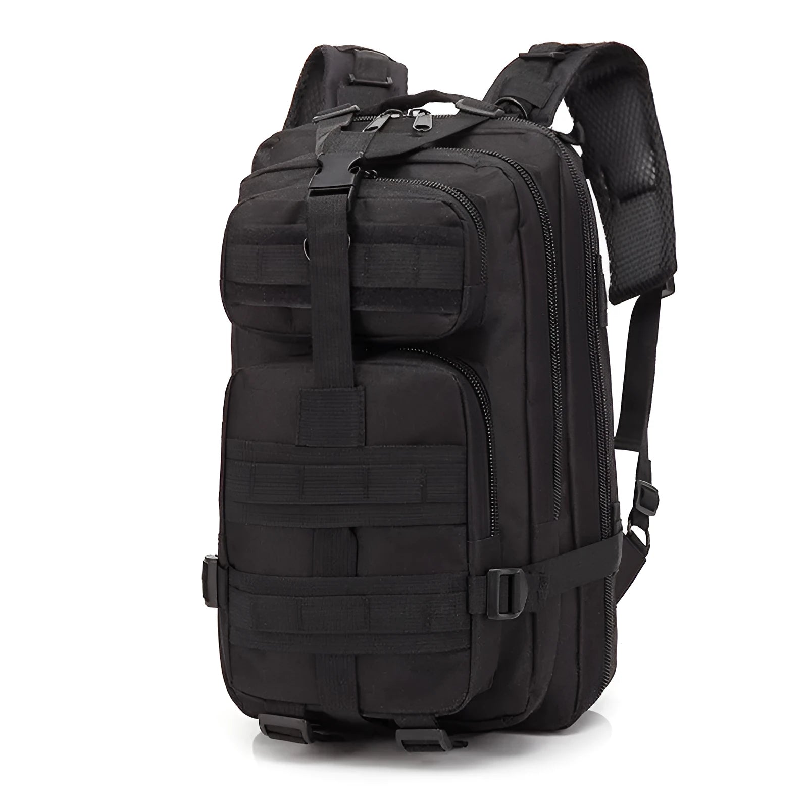 Large khaki coloured off-road hiking backpack with adjustable straps and multiple compartments.