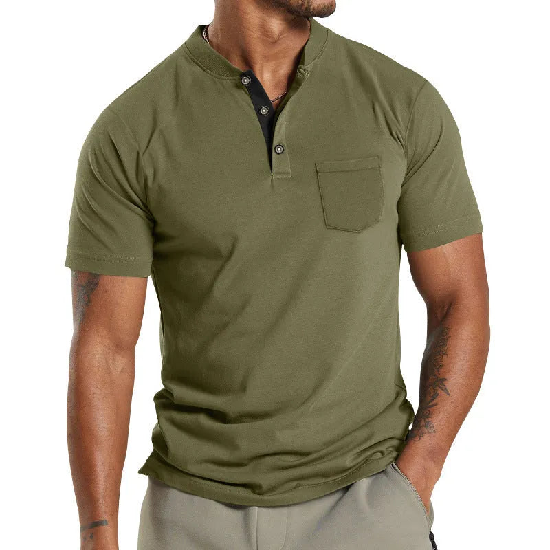 Plus size men's short sleeve button shirt with chest pocket in solid colour polyester fabric