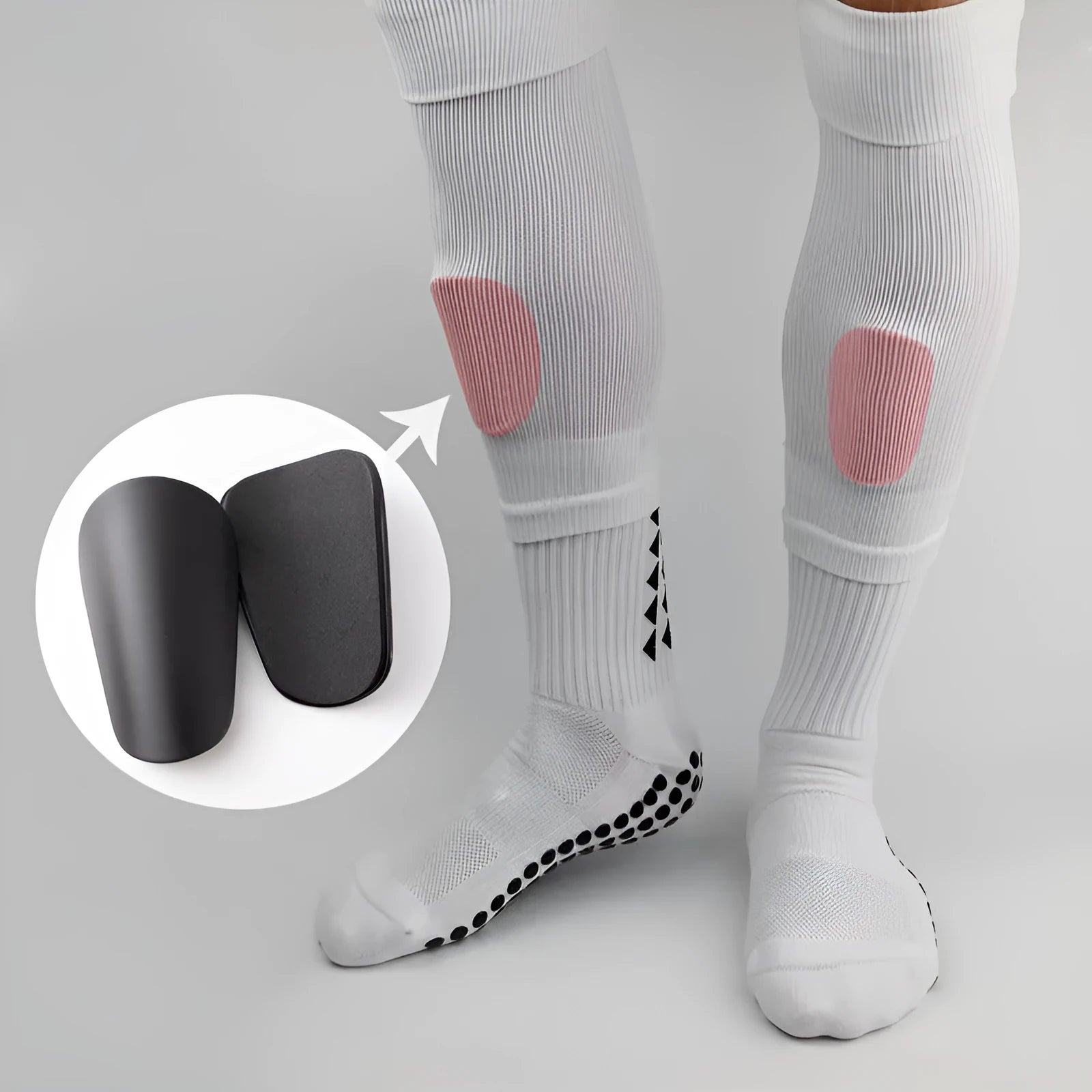 PU mini shin guards for sports in black, white, red and blue colours
