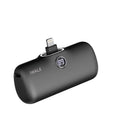 Compact cylindrical lipstick-style power bank showing colour options and display screen.