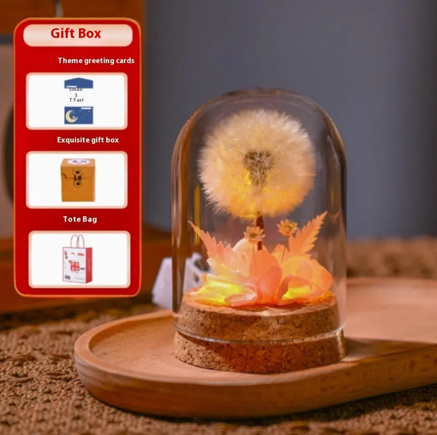 Dandelion-shaped glass night light ornament in a gradient colour with soft internal LED glow.