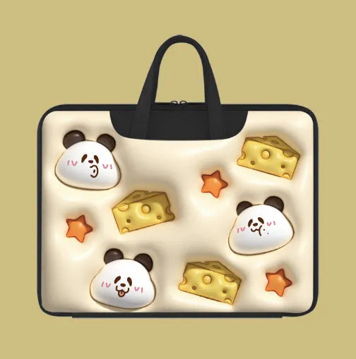 Inflatable PU leather laptop bag with trolley strap in cute panda design