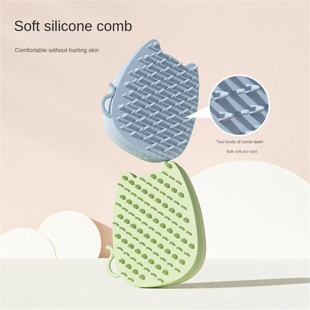 Blue silicone sponge pet grooming brush with dual comb teeth for cats and dogs hair removal