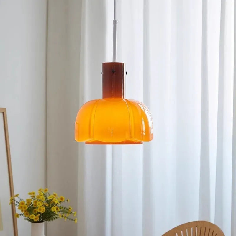Medieval retro glass bud chandelier pendant light with six colour options for dining room or bedroom.