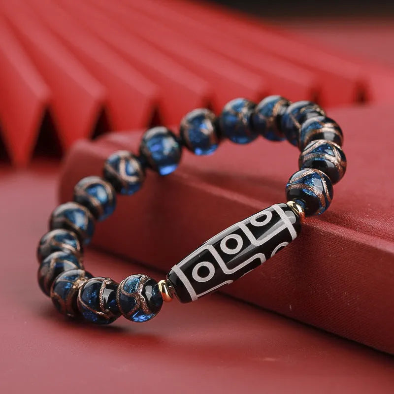 Ancient Chinese style coloured glaze bracelet with snake motif and multi-colour beads