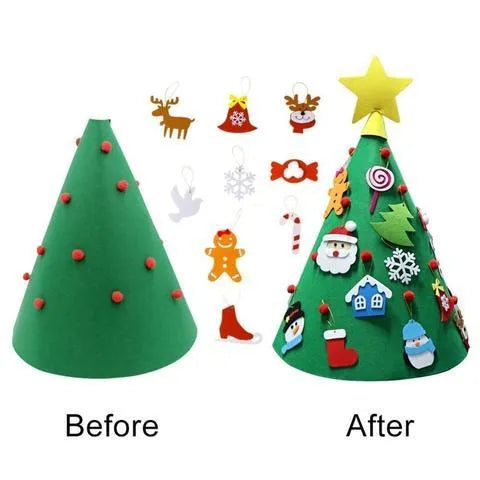 Felt Christmas tree three-dimensional pendant with colourful felt balls for DIY children's decoration, 50x60cm