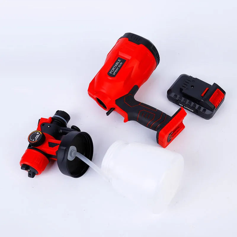 Cordless paint spraying machine with 800ml container and 1.8mm nozzle in blue or red