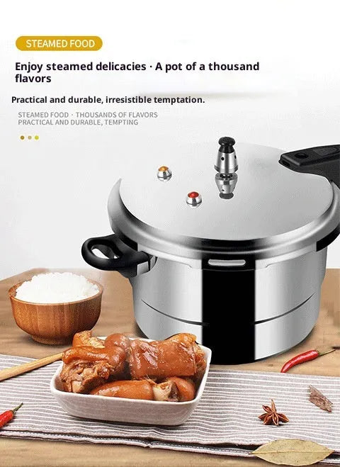 White aluminium alloy pressure cooker 22cm with 5 litre capacity on a modern kitchen counter