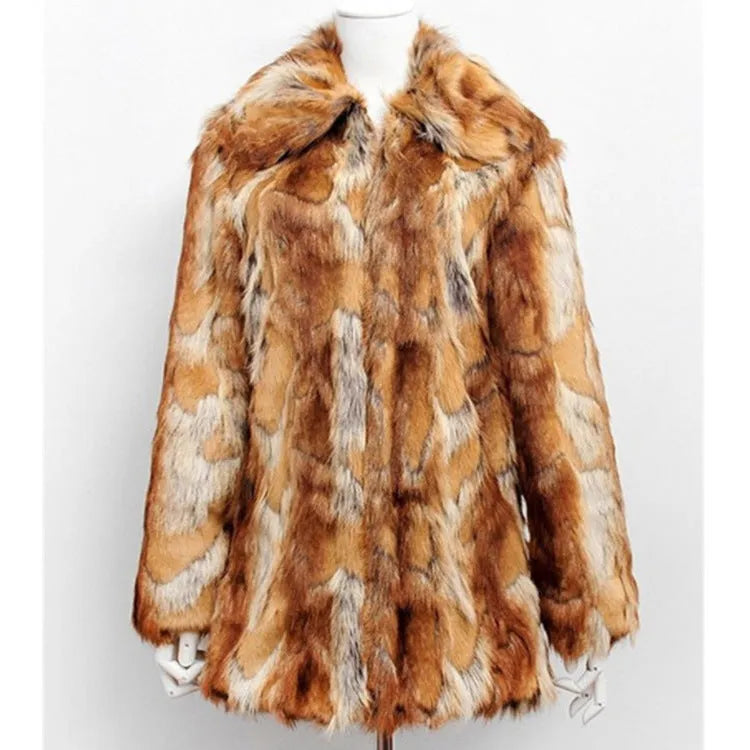 Women's tiger pattern faux fur leather jacket in medium length with slim fit street fashion style