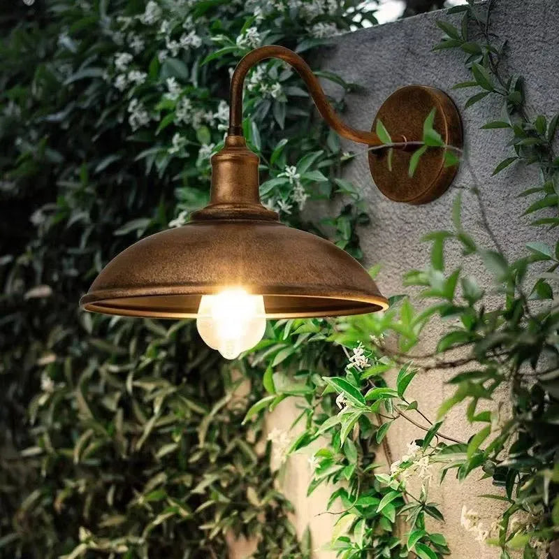 Retro style villa courtyard wall lamp in silver or copper finish with angled mounting options